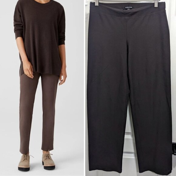 Eileen Fisher | Washable stretch crepe mid-waist pant in dark brown - Picture 1 of 10